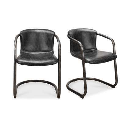 Benedict Dining Chair Grazed Onyx Black Leather -Set Of Two