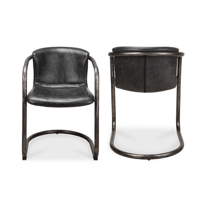 Benedict Dining Chair Grazed Onyx Black Leather -Set Of Two