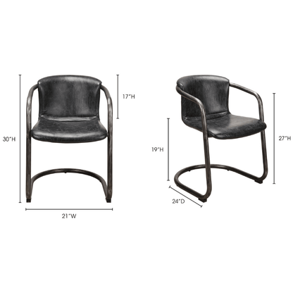 Benedict Dining Chair Grazed Onyx Black Leather -Set Of Two